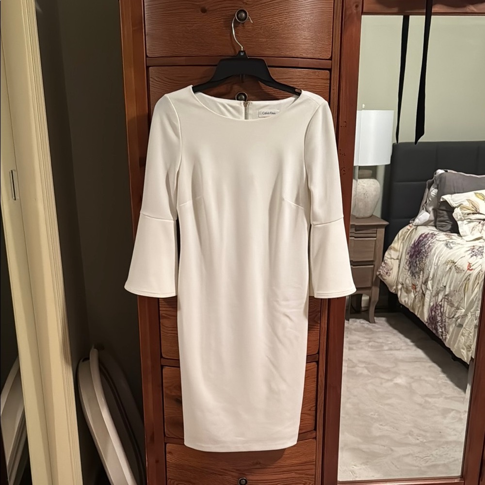 Calvin Klein White 3/4 Sleeve Long Sleeve Dress